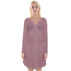 Rosy Brown	 - 	long Sleeve Front Wrap Dress