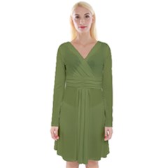 Olive Green	 - 	long Sleeve Front Wrap Dress by ColorfulDresses