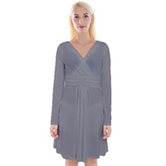 Old Silver Grey	 - 	long Sleeve Front Wrap Dress