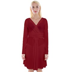 Maroon Red	 - 	long Sleeve Front Wrap Dress