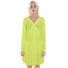 Lemon Yellow	 - 	long Sleeve Front Wrap Dress by ColorfulDresses