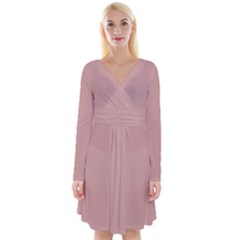 Peach Beige	 - 	long Sleeve Front Wrap Dress by ColorfulDresses