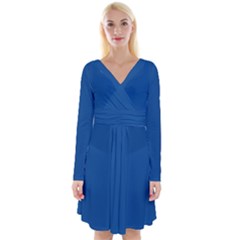 Yale Blue	 - 	long Sleeve Front Wrap Dress by ColorfulDresses