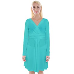 Turquoise	 - 	long Sleeve Front Wrap Dress by ColorfulDresses