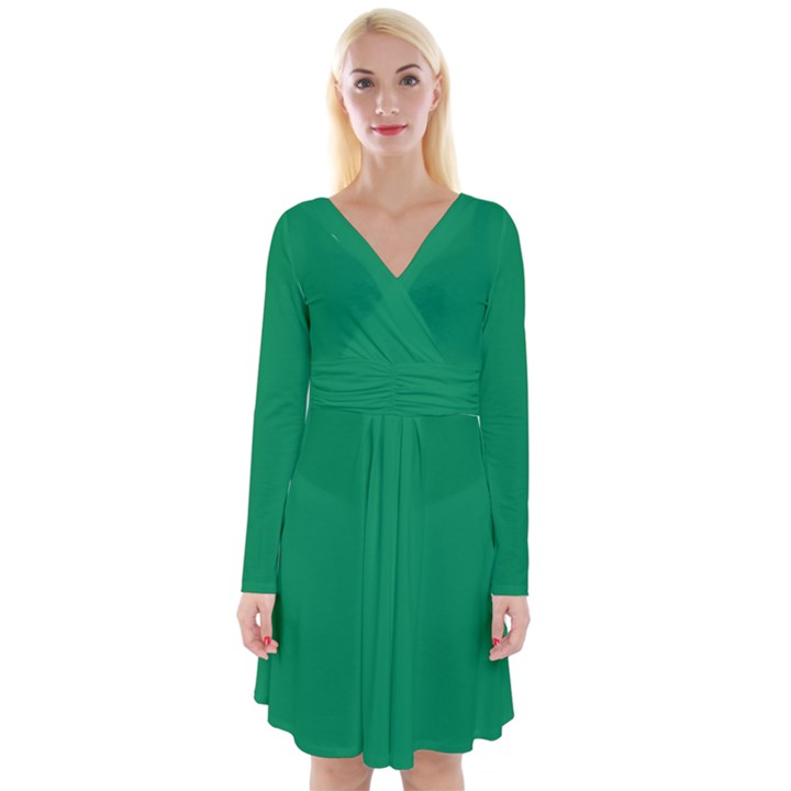 Spanish Green	 - 	Long Sleeve Front Wrap Dress