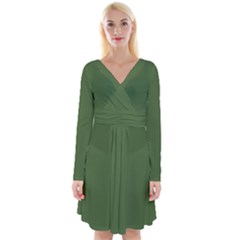 Treetop Green	 - 	long Sleeve Front Wrap Dress by ColorfulDresses