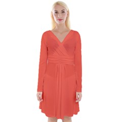 Soda Orange	 - 	long Sleeve Front Wrap Dress