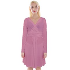 Shimmering Blush Pink	 - 	long Sleeve Front Wrap Dress