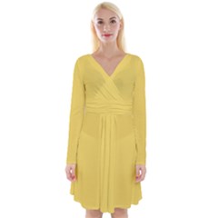 Roya Yellow	 - 	long Sleeve Front Wrap Dress by ColorfulDresses