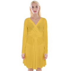 Sunglow Yellow	 - 	long Sleeve Front Wrap Dress by ColorfulDresses