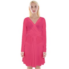 Neon Fuchsia	 - 	long Sleeve Front Wrap Dress