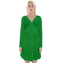 Dark Emerald Green	 - 	long Sleeve Front Wrap Dress