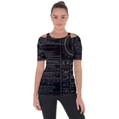 Black Background With Text Overlay Mathematics Trigonometry Shoulder Cut Out Short Sleeve Top