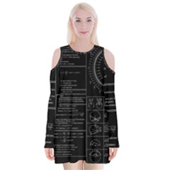 Black Background With Text Overlay Mathematics Trigonometry Velvet Long Sleeve Shoulder Cutout Dress