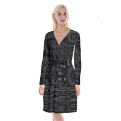 Black Background With Text Overlay Mathematics Trigonometry Long Sleeve Velvet Front Wrap Dress