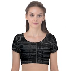 Black Background With Text Overlay Mathematics Trigonometry Velvet Short Sleeve Crop Top 