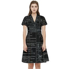 Black Background With Text Overlay Mathematics Trigonometry Short Sleeve Waist Detail Dress by Jancukart