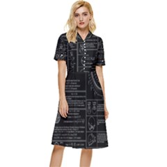 Black Background With Text Overlay Mathematics Trigonometry Button Top Knee Length Dress by Jancukart