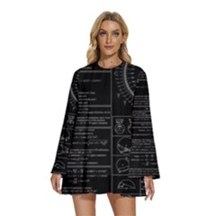 Black Background With Text Overlay Mathematics Trigonometry Round Neck Long Sleeve Bohemian Style Chiffon Mini Dress by Jancukart