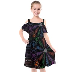 Zodiac Geek Kids  Cut Out Shoulders Chiffon Dress