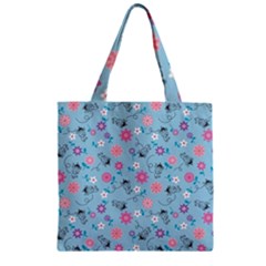 Pink And Blue Floral Wallpaper Zipper Grocery Tote Bag