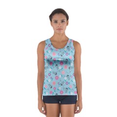 Pink And Blue Floral Wallpaper Sport Tank Top 