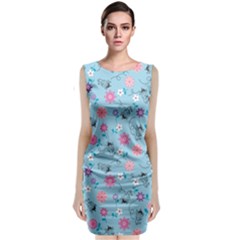 Pink And Blue Floral Wallpaper Classic Sleeveless Midi Dress