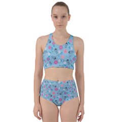 Pink And Blue Floral Wallpaper Racer Back Bikini Set