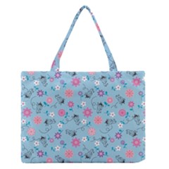 Pink And Blue Floral Wallpaper Zipper Medium Tote Bag by Jancukart