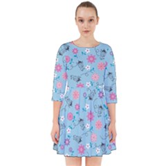 Pink And Blue Floral Wallpaper Smock Dress by Jancukart