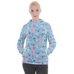 Pink And Blue Floral Wallpaper Women s Hooded Pullover