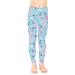 Pink And Blue Floral Wallpaper Kids  Leggings by Jancukart