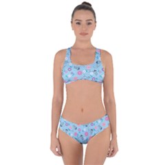 Pink And Blue Floral Wallpaper Criss Cross Bikini Set