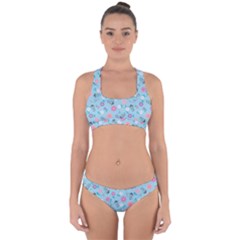 Pink And Blue Floral Wallpaper Cross Back Hipster Bikini Set