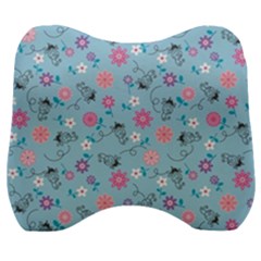 Pink And Blue Floral Wallpaper Velour Head Support Cushion by Jancukart