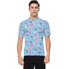 Pink And Blue Floral Wallpaper Men s Short Sleeve Rash Guard