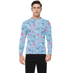 Pink And Blue Floral Wallpaper Men s Long Sleeve Rash Guard by Jancukart