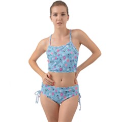 Pink And Blue Floral Wallpaper Mini Tank Bikini Set