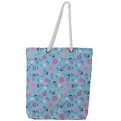 Pink And Blue Floral Wallpaper Full Print Rope Handle Tote (large) by Jancukart