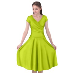 Bitter Lemon Green	 - 	cap Sleeve Wrap Front Dress by ColorfulDresses