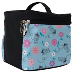 Pink And Blue Floral Wallpaper Make Up Travel Bag (big)