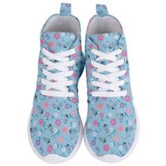 Pink And Blue Floral Wallpaper Women s Lightweight High Top Sneakers by Jancukart