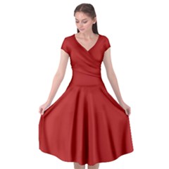 Carnelian Red	 - 	cap Sleeve Wrap Front Dress by ColorfulDresses