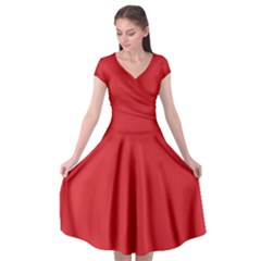 Amaranth Red	 - 	cap Sleeve Wrap Front Dress by ColorfulDresses