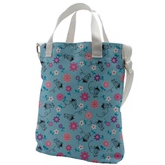 Pink And Blue Floral Wallpaper Canvas Messenger Bag