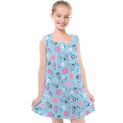 Pink And Blue Floral Wallpaper Kids  Cross Back Dress