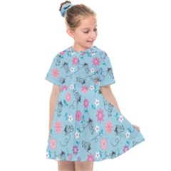 Pink And Blue Floral Wallpaper Kids  Sailor Dress by Jancukart