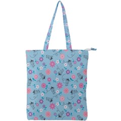 Pink And Blue Floral Wallpaper Double Zip Up Tote Bag