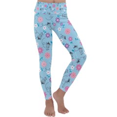 Pink And Blue Floral Wallpaper Kids  Lightweight Velour Classic Yoga Leggings