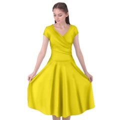 Bumblebee Yellow	 - 	cap Sleeve Wrap Front Dress by ColorfulDresses